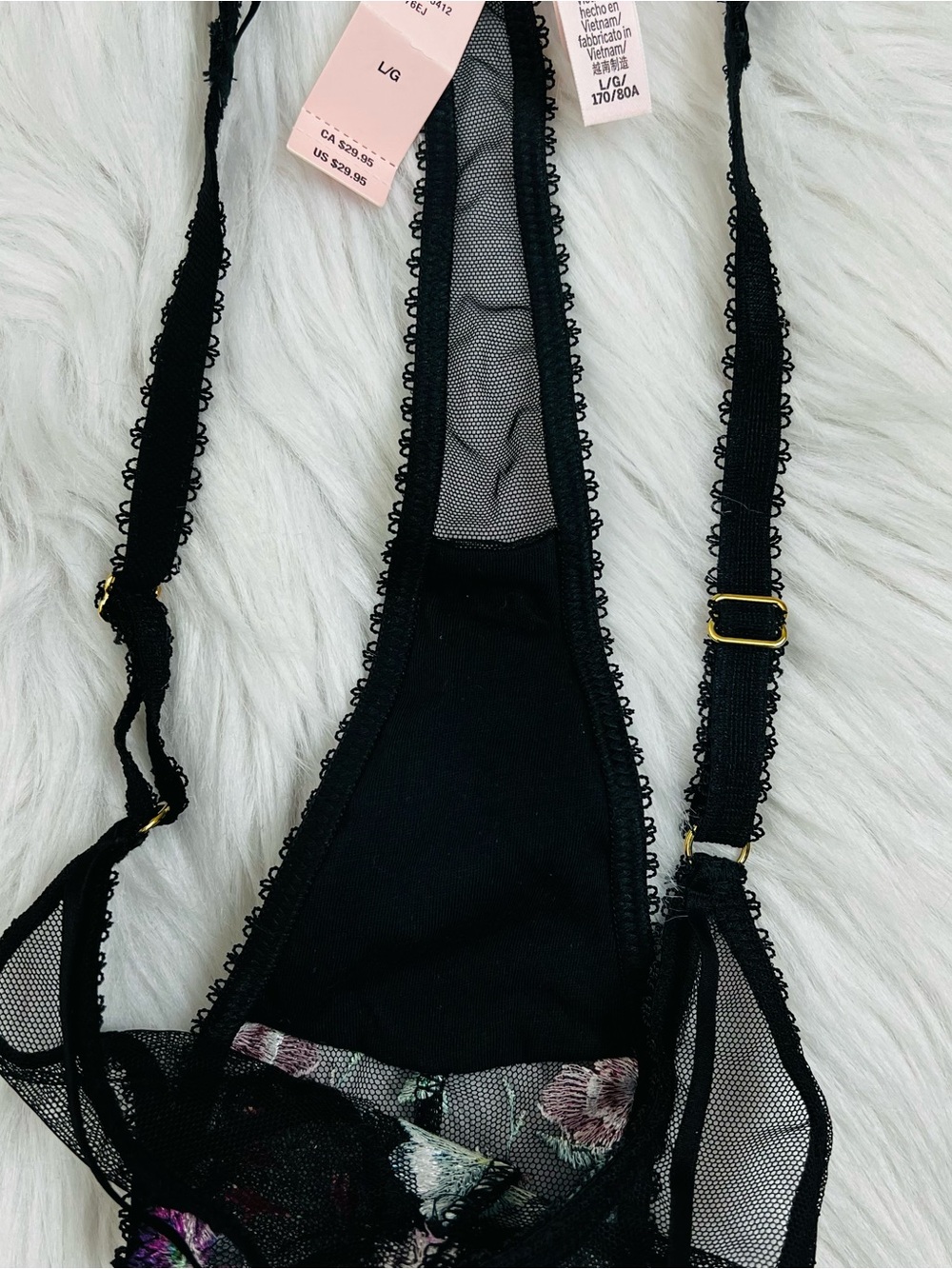 NWT! Dark Blossom Embroidery High-Leg Adjustable Thong Panty Sz L - Picture 4 of 9
